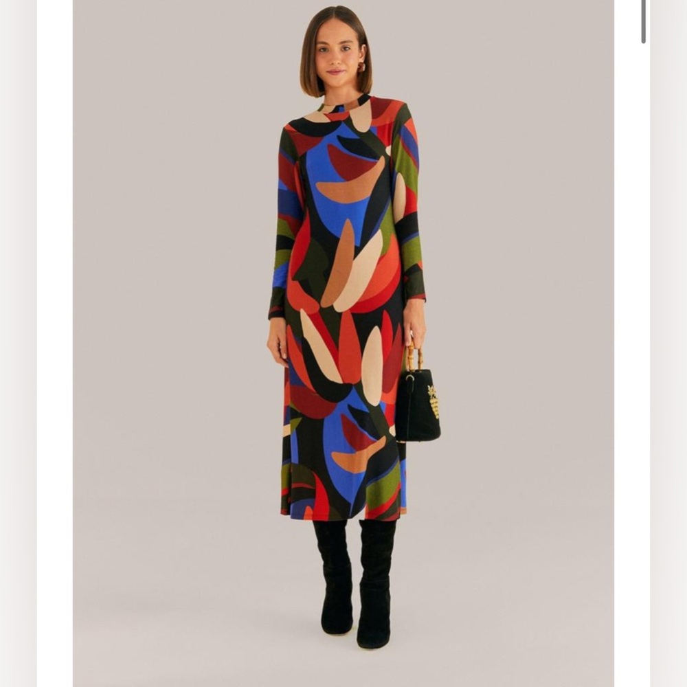 NWT FARM Rio Multicolor Graphic Viscose Midi Dress | Size medium